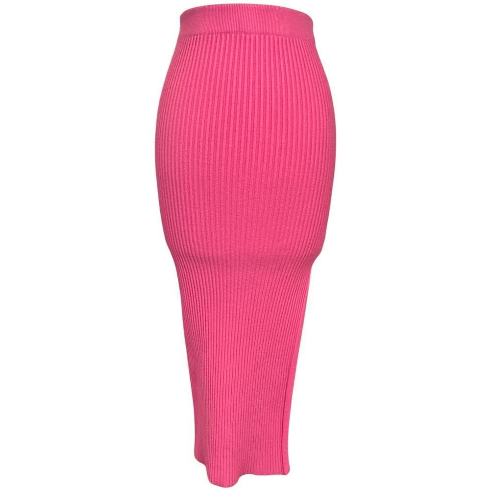 Princess Polly Pink Ribbed Knit Midi Bodycon Slit High Waist Barbiecore M/L